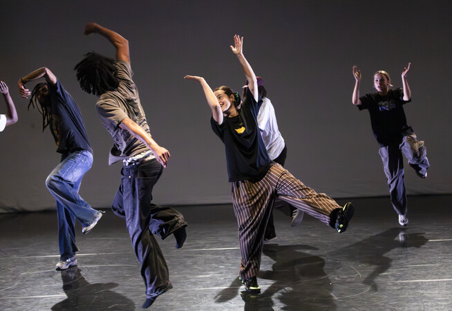 A group of dancers in Gary Clarke's 2025 choreodrome sharing