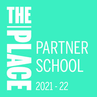A small green square with The Place logo and the text 'Partner School 2021-22' on