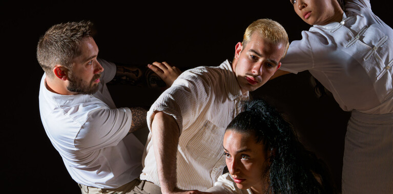 Dancers Joe Darby, Ivan Merino Gaspar, Coralie Calfond, Yanki Ki Yau move.